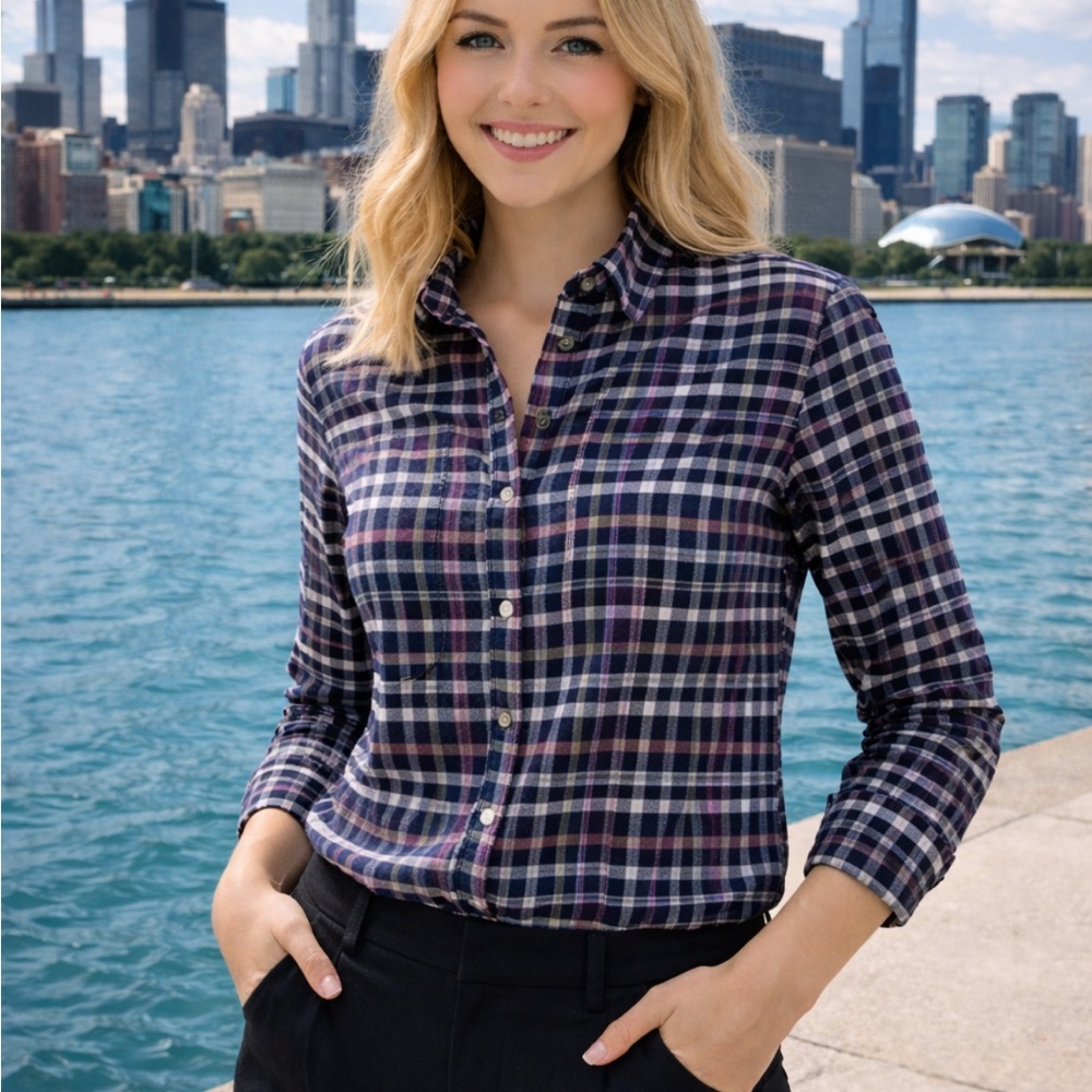 Goodthreads Women's Multicolor Plaid Button-Down Shirt